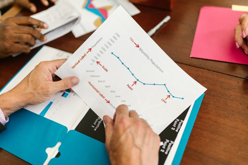 MM2H 申請 流程 — Hands examining a printed report with population and timelin